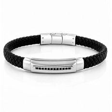 Bracelete em Couro com Placa e Zircônias Ônix