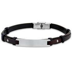 Bracelete em Couro Marrom Com Placa Fosca