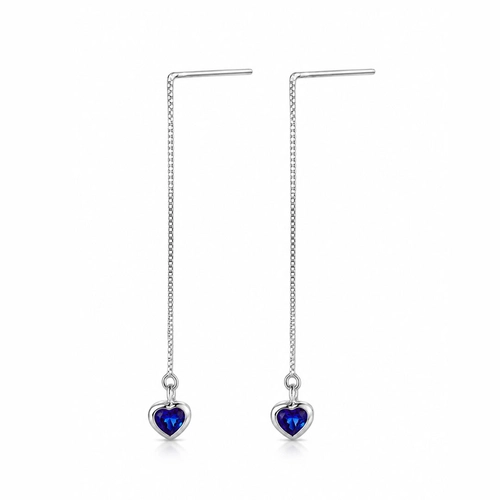 Brinco com Corrente Veneziana e Coração de Zircônia Azul Royal