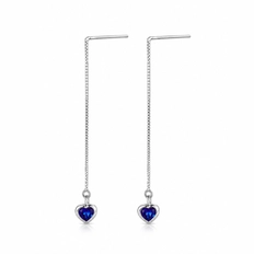 Brinco com Corrente Veneziana e Coração de Zircônia Azul Royal