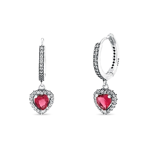 Brinco De Argola Clic Com Zircônia Cristal e Coração de Zircônia Rubi