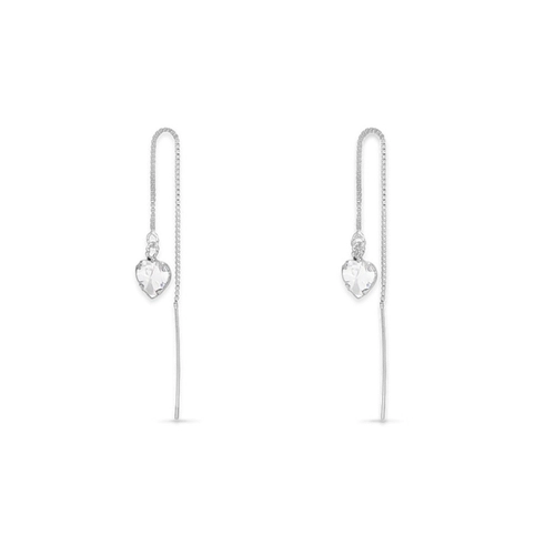 Brinco de Prata Agulha com Fio e Coração de Zircônia Cristal