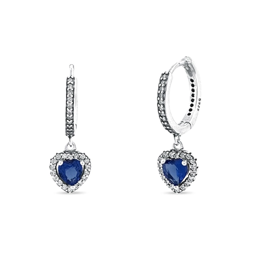 Brinco De Argola Clic Com Zircônia Cristal e Coração de Zircônia Safira