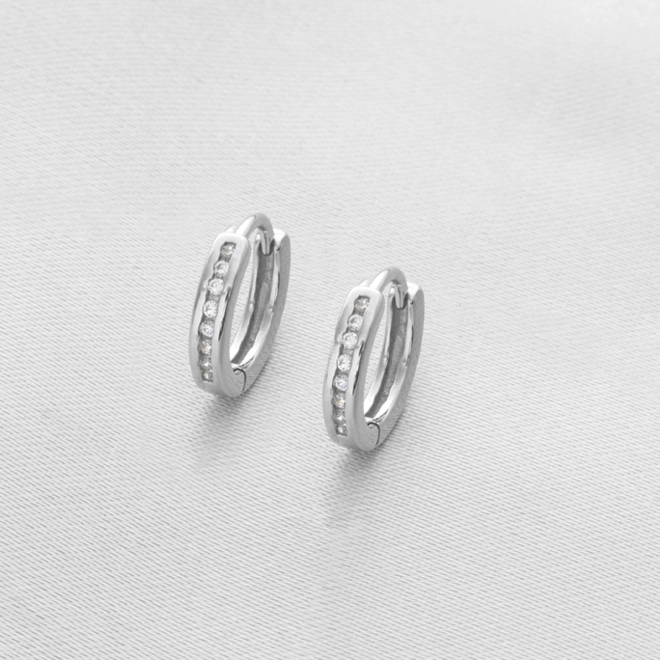 Brinco de Prata Linha Clic com Zircônia Cristal