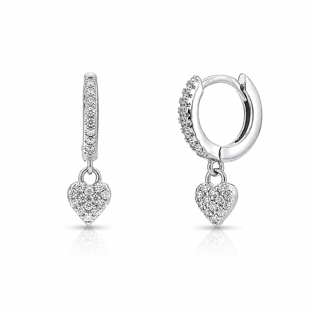 Brinco Argola Click com Coração e Zircônia Cristal
