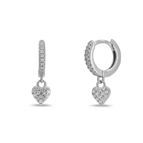 Brinco Argola Clic com Coração e Zircônia Cristal