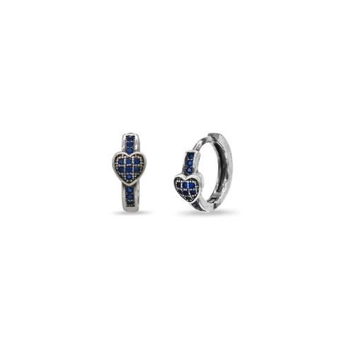 Brinco de Prata Linha Click de Coração com Zircônia Safira