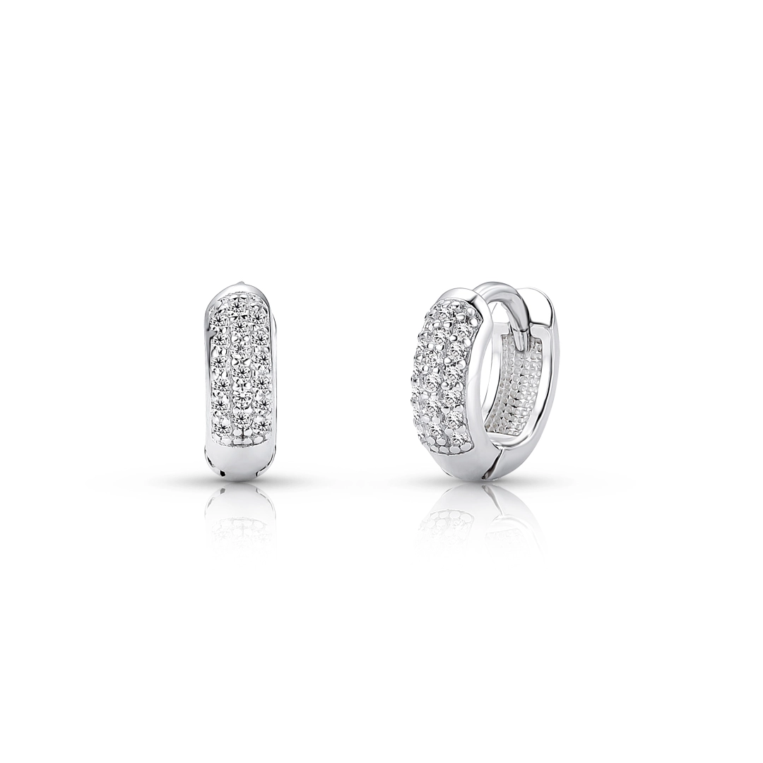 Brinco de Prata Argola Click com Zircônias Cristal P