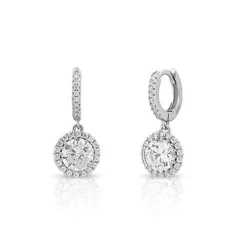Brinco Argola Click com Pingente de Zircônias Cristal Redonda