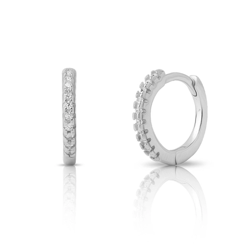 Brinco de Prata Argola Clic com Zircônias Cristal