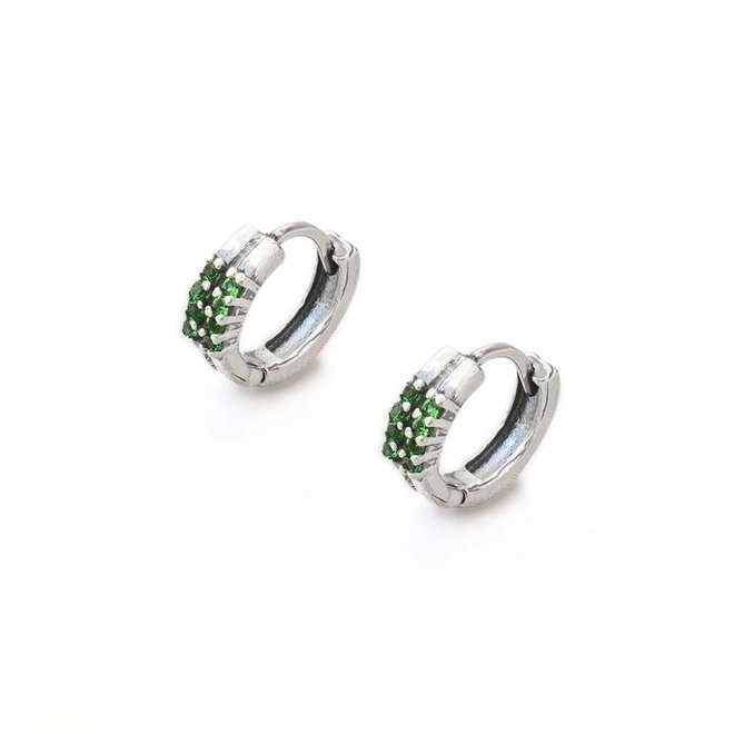Brinco de Prata Linha Clic com Zircônias Esmeralda Cravejadas