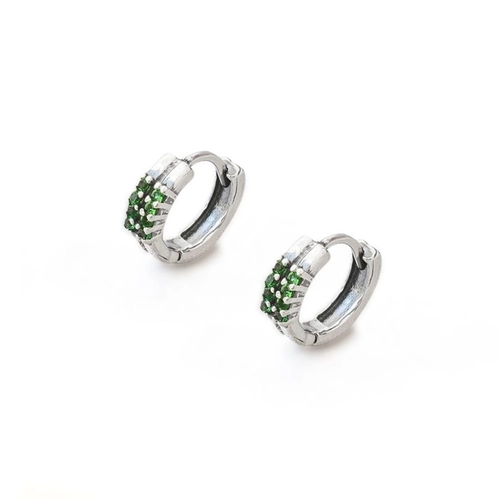 Brinco de Prata Linha Clic com Zircônias Esmeralda Cravejadas