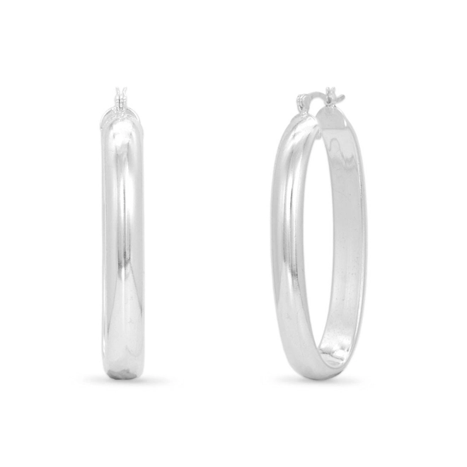 Brinco de Prata Argola Oval Italiana Espelhada
