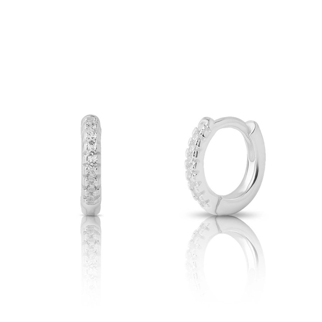Brinco de Prata Argola Clic com Zircônias Cristal P