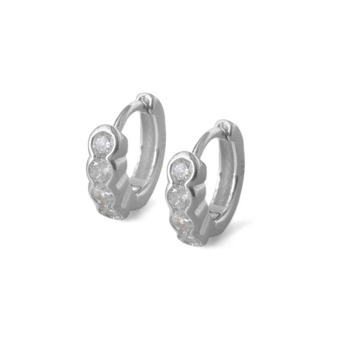Brinco de Prata Argola Linha Clic com Quatro Zircônias Cristal