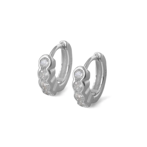 Brinco de Prata Argola Linha Clic com Quatro Zircônias Cristal