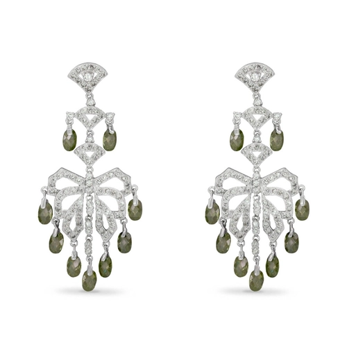 Brinco de Prata com Zircônia Verde e Zircônia Cristal