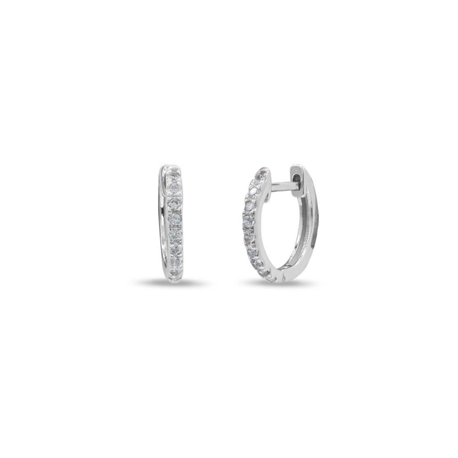 Brinco de Prata Argola Clic com Zircônias Cristal