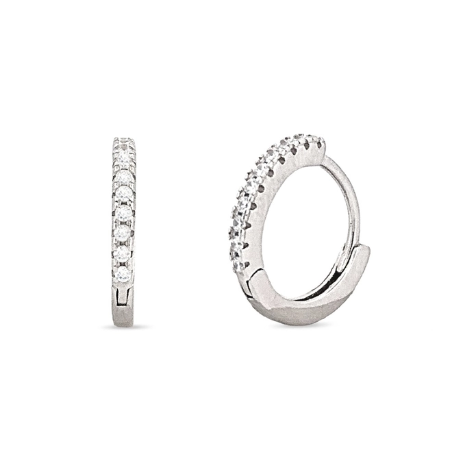 Brinco de Prata Argola Clic com Zircônia Cristal M