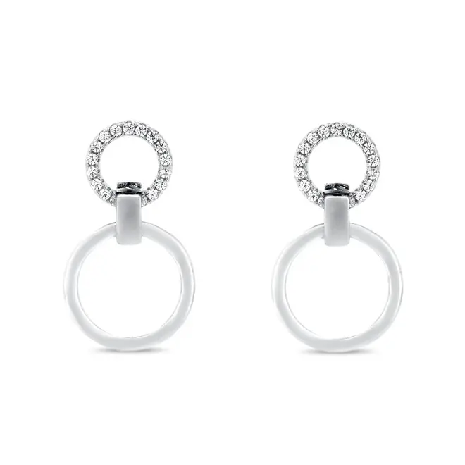 Brinco Balanço com Círculo Vazado Espelhado e Zircônia Cristal