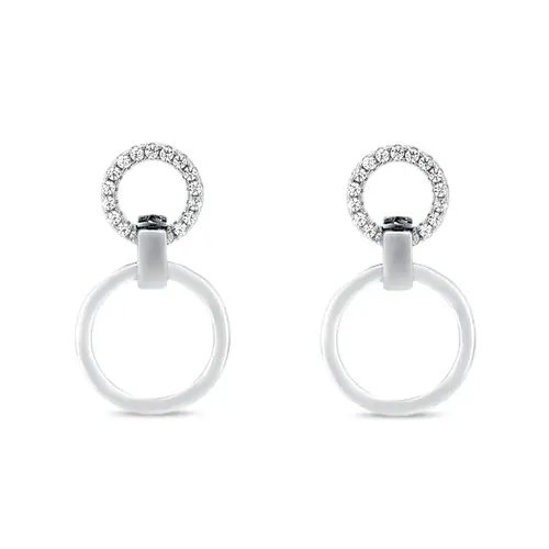 Brinco Balanço com Círculo Vazado Espelhado e Zircônia Cristal