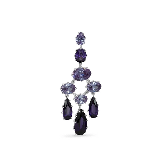 Brinco de Prata Chandelier com Zircônia Ametista