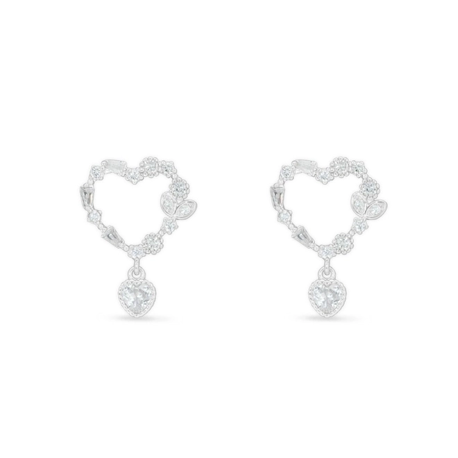 Brinco de Prata Coração com Zircônia Cristal