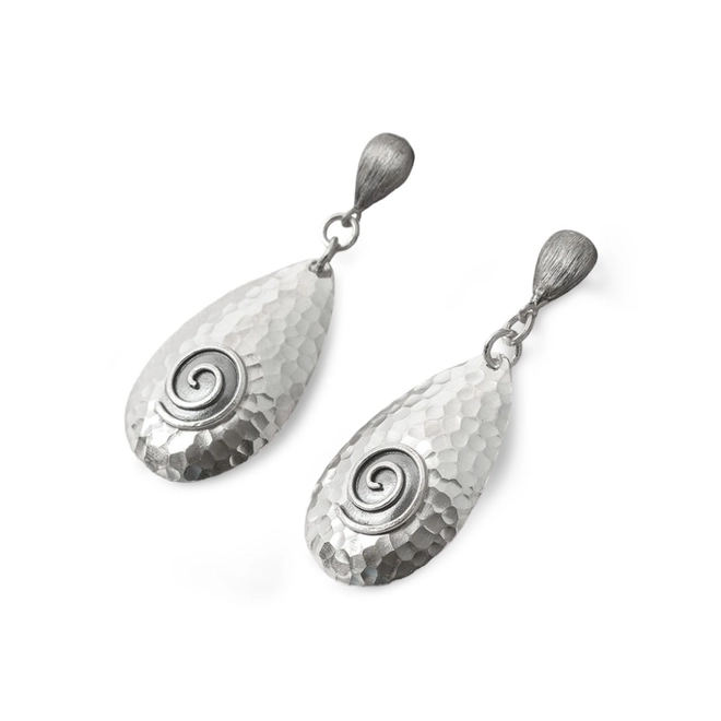 Brinco De Prata Estli Bali Gota Martelada com Espiral Envelhecido