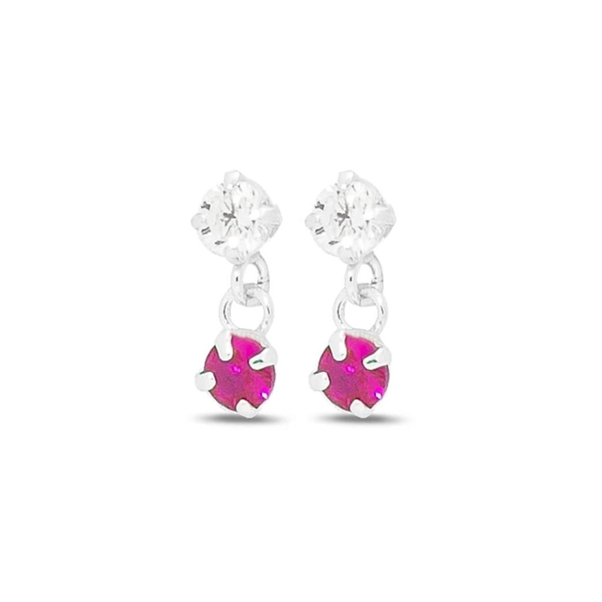 Brinco de Prata Infantil com Zircônia Cristal e Zircônia Rubi