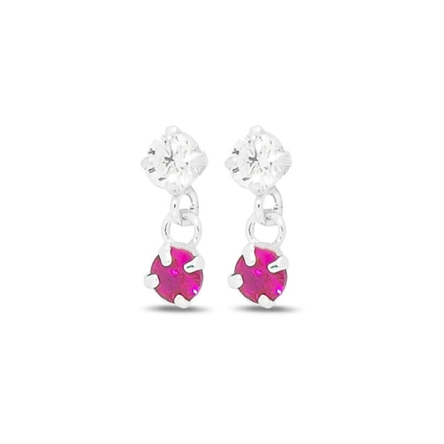 Brinco de Prata Infantil com Zircônia Cristal e Zircônia Rubi