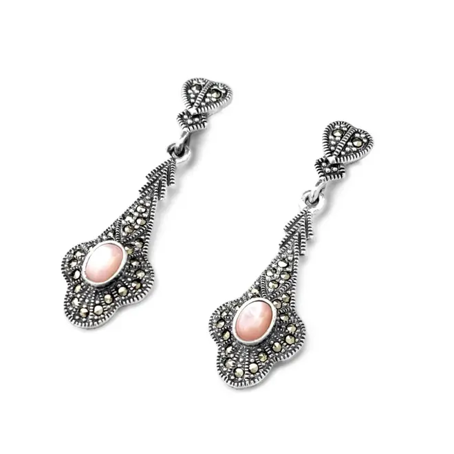 Brinco Longo com Madrepérola Rosa Oval e marcassitas