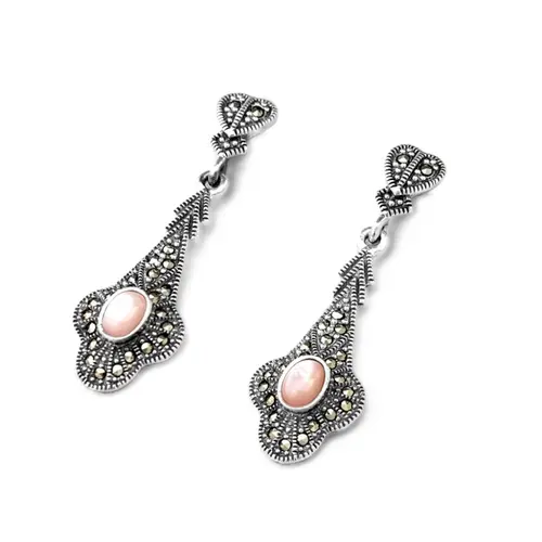 Brinco Longo com Madrepérola Rosa Oval e marcassitas