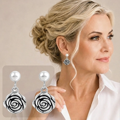 Brinco Balanço com Flor Oca e Envelhecida em Eletroformação