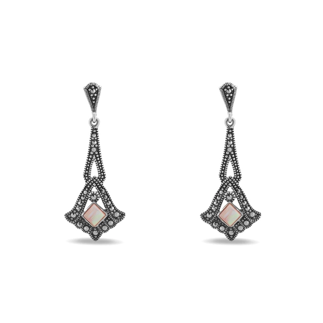 Brinco de Prata Balanço com Marcassita e Madrepérola Rosa