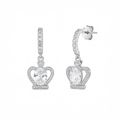 Brinco Meia Argola Coroa com Zircônia Cristal