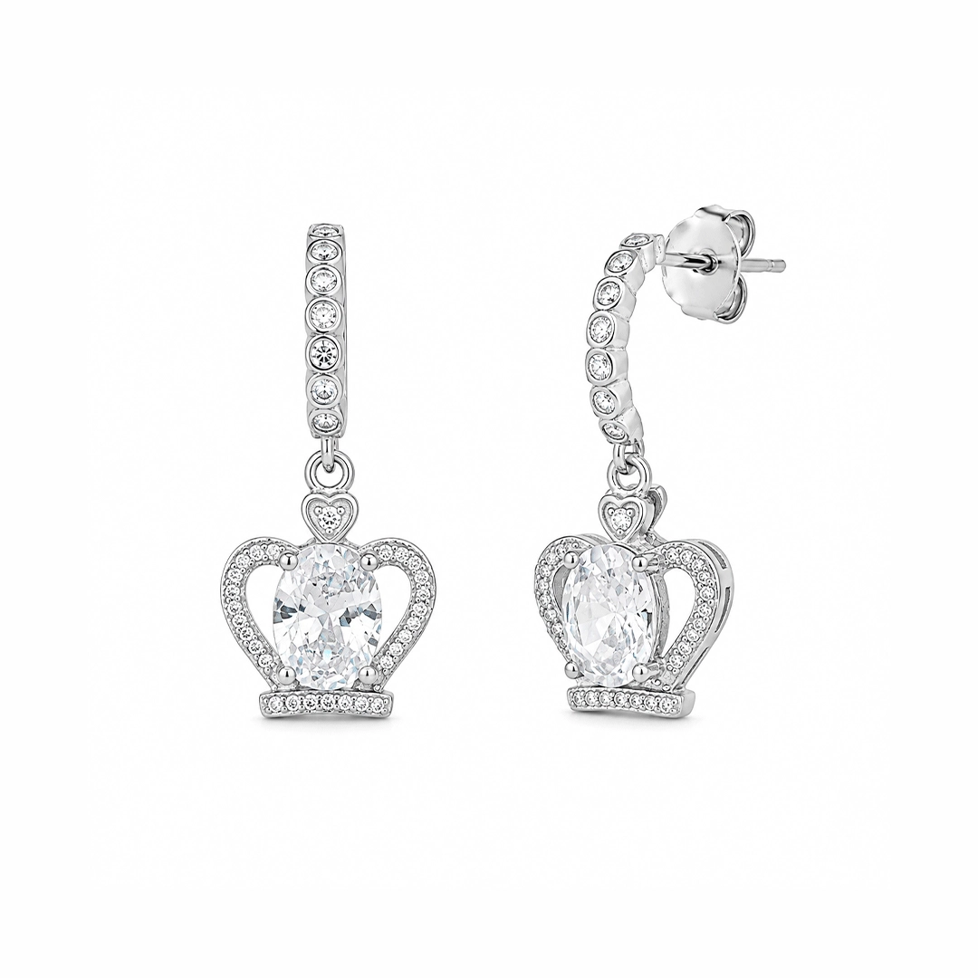 Brinco Meia Argola Coroa com Zircônia Cristal