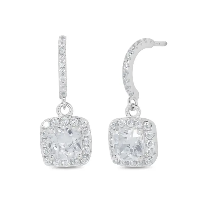 Brinco Balanço Meia Argola Quadrada com Zircônia Cristal