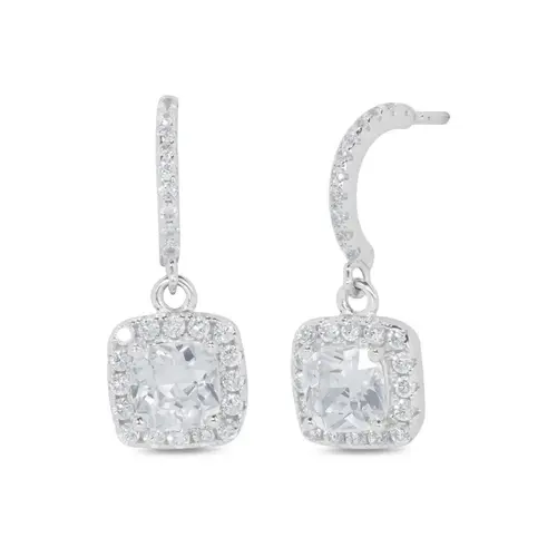 Brinco Balanço Meia Argola Quadrada com Zircônia Cristal