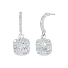 Brinco Balanço Meia Argola Quadrada com Zircônia Cristal