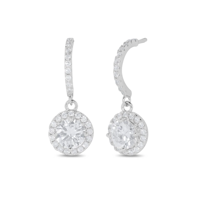 Brinco de Prata Balanço Meia Argola Redondo com Zircônia Cristal