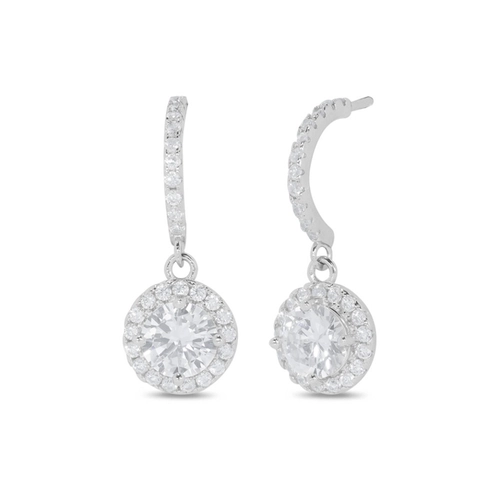 Brinco de Prata Balanço Meia Argola Redondo com Zircônia Cristal