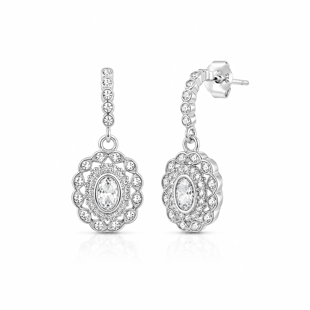 Brinco Meia Argola com Zircônia Cristal Oval
