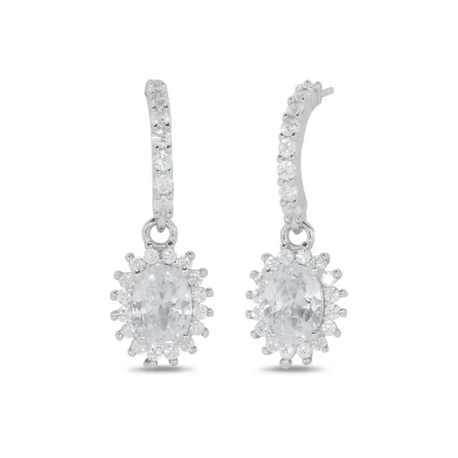 Brinco Balanço Meia Argola com Zircônia Cristal