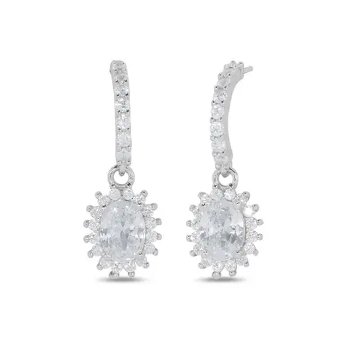 Brinco Balanço Meia Argola com Zircônia Cristal