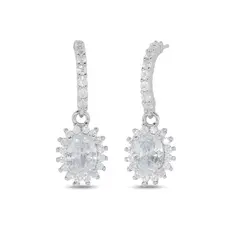 Brinco Balanço Meia Argola com Zircônia Cristal