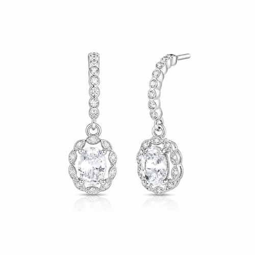 Brinco Balanço Meia Argola Oval com Zircônia Cristal
