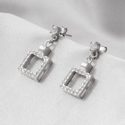 Brinco de Prata Quadrado com Zircônia Cristal