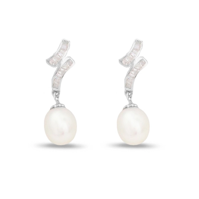 Brinco de Prata com Zircônia Cristal e Pérola Biwa