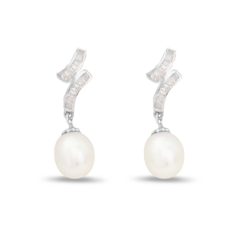 Brinco de Prata com Zircônia Cristal e Pérola Biwa