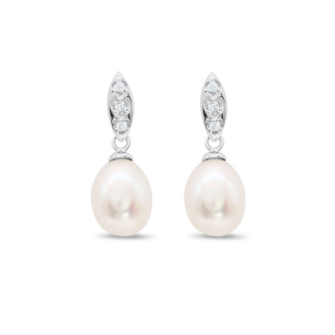 Brinco de Prata Balanço com Pérola Biwa e Zircônia Cristal